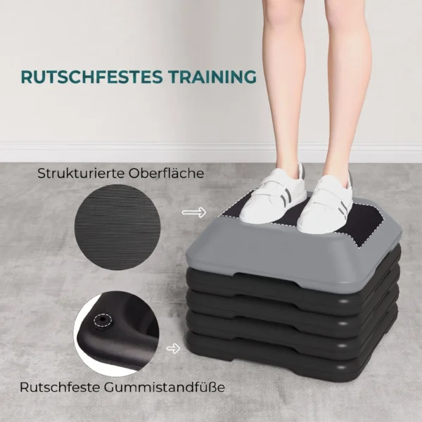 Verstelbaar Stepbord Fitness Aerobic Stepper Met 5 Niveaus 10 30 Cm, Anti slip Mat, Slipvast Compacte Stepbank Tot 150 Kg Voor Thuis Fitnessstudio Kantoor Grijs