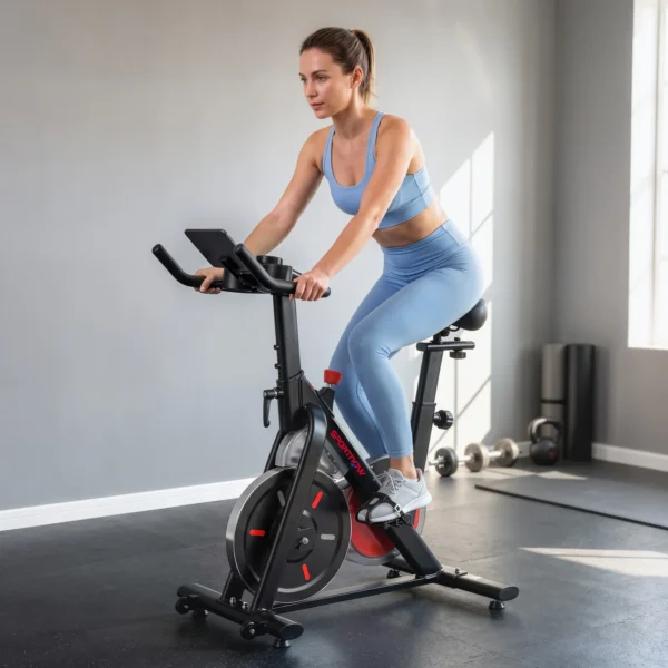 Verstelbare Hometrainer Fiets Met Magnetische Weerstand, APP, Verstelbare Zitplaats, LCD Monitor, Mobiele Telefoonhouder
