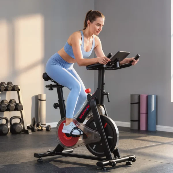Verstelbare Hometrainer Fiets Met Magnetische Weerstand, APP, Verstelbare Zitplaats, LCD Monitor, Mobiele Telefoonhouder