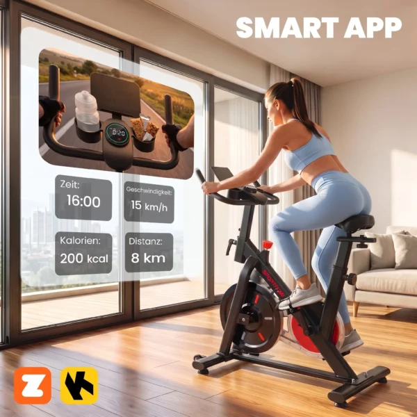Verstelbare Hometrainer Fiets Met Magnetische Weerstand, APP, Verstelbare Zitplaats, LCD Monitor, Mobiele Telefoonhouder
