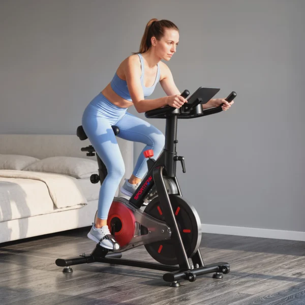 Verstelbare Hometrainer Fiets Met Magnetische Weerstand, APP, Verstelbare Zitplaats, LCD Monitor, Mobiele Telefoonhouder