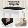 Verstelbare Piano Bank Kruk Met Gevoerd Kussen, Velvet Look, Rubberhouten Poten Wit