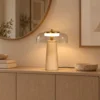Vintage LED Tafellamp Slaapkamer Nachtkastje Lamp Glazen Kap Amberkleurig