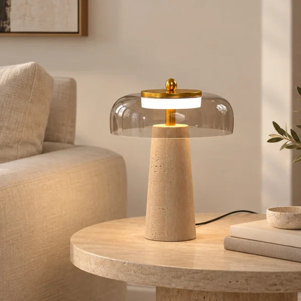 Vintage LED Tafellamp Slaapkamer Nachtkastje Lamp Glazen Kap Amberkleurig