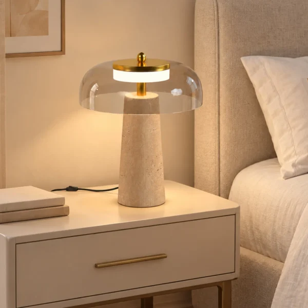 Vintage LED Tafellamp Slaapkamer Nachtkastje Lamp Glazen Kap Amberkleurig