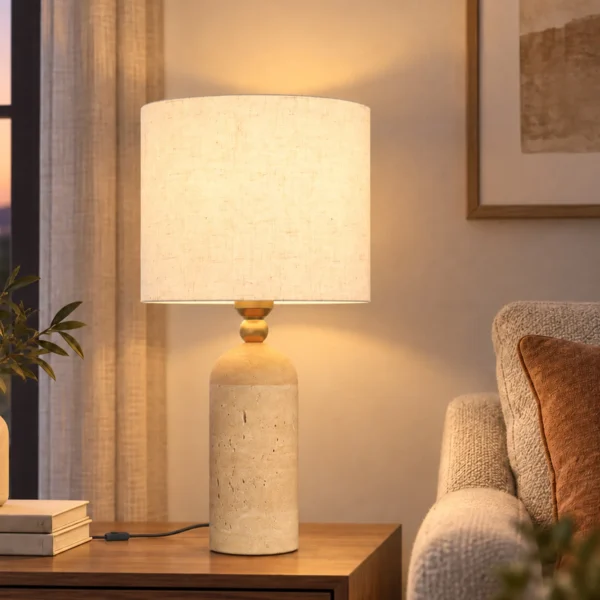 Vintage Tafellamp E27 Nachtlampje Met Stoffen Kap En Kabel, 48 Cm Beige