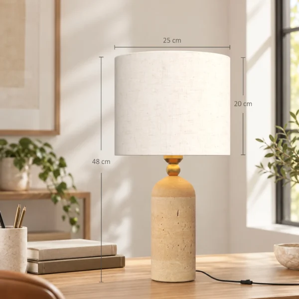 Vintage Tafellamp E27 Nachtlampje Met Stoffen Kap En Kabel, 48 Cm Beige