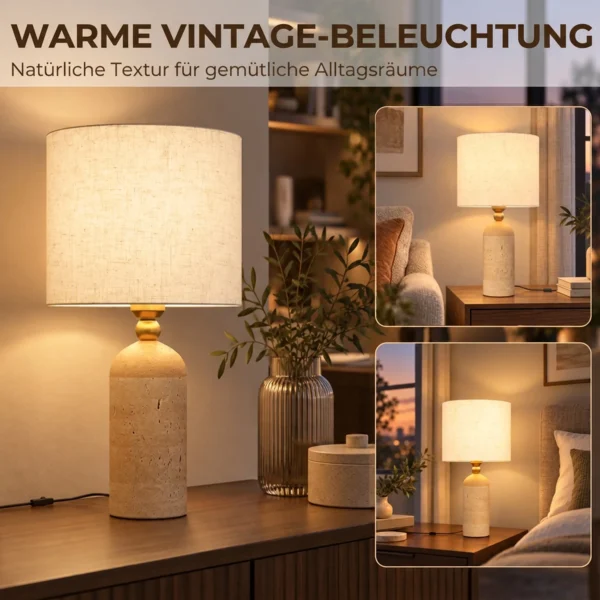 Vintage Tafellamp E27 Nachtlampje Met Stoffen Kap En Kabel, 48 Cm Beige