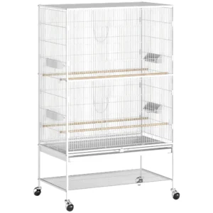 Vogelkäfig Inklusive Sitzstangen, Vogelspielzeug, Herausnehmbare Bodenwanne, 1 Ablage, Weiß
