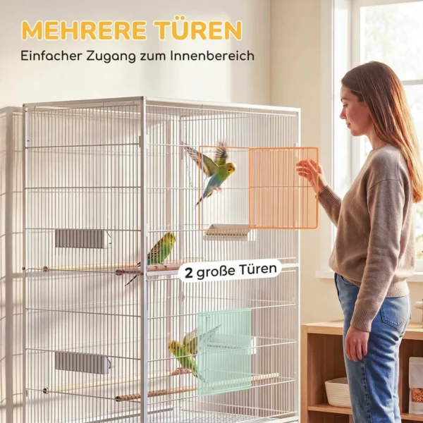 Vogelkäfig Inklusive Sitzstangen, Vogelspielzeug, Herausnehmbare Bodenwanne, 1 Ablage, Weiß