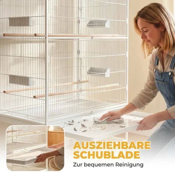 Vogelkäfig Inklusive Sitzstangen, Vogelspielzeug, Herausnehmbare Bodenwanne, 1 Ablage, Weiß