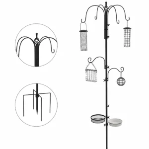 Vogelvoederstation 226 Cm Vogelvoederstation Met 6 Haken, 4 Hangende Voederautomaten Grondpen, Vrijstaand