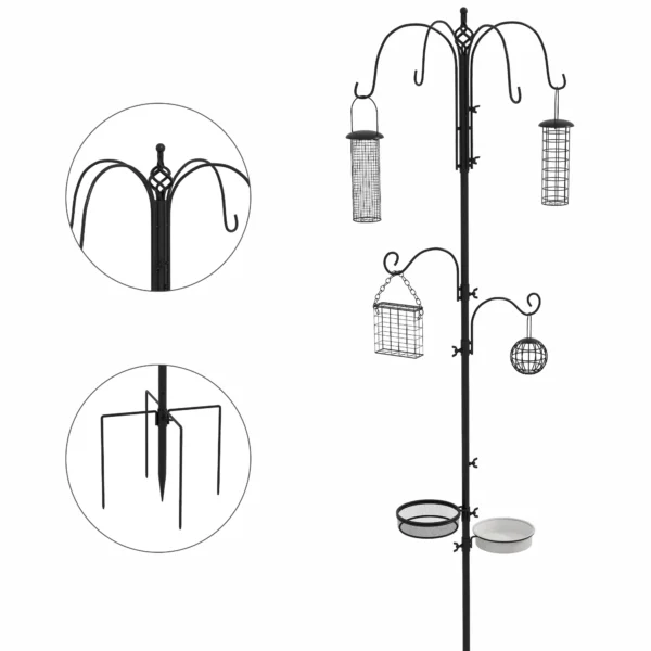 Vogelvoederstation 226 Cm Vogelvoederstation Met 6 Haken, 4 Hangende Voederautomaten Grondpen, Vrijstaand