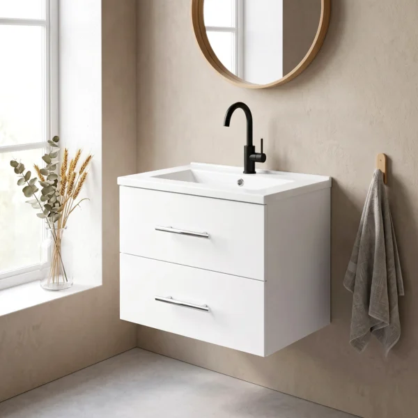 Wandmontage Badkamer Onderkast Met Keramische Wastafel 60 Cm Wit