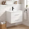 Wandmontage Badkamer Onderkast Met Keramische Wastafel 60 Cm Wit