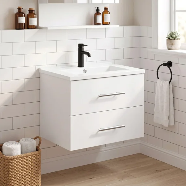 Wandmontage Badkamer Onderkast Met Keramische Wastafel 60 Cm Wit