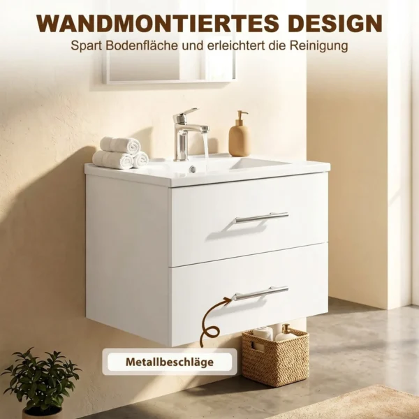 Wandmontage Badkamer Onderkast Met Keramische Wastafel 60 Cm Wit