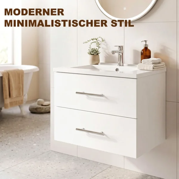 Wandmontage Badkamer Onderkast Met Keramische Wastafel 60 Cm Wit