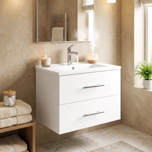 Wandmontage Badkamer Onderkast Met Keramische Wastafel 60 Cm Wit