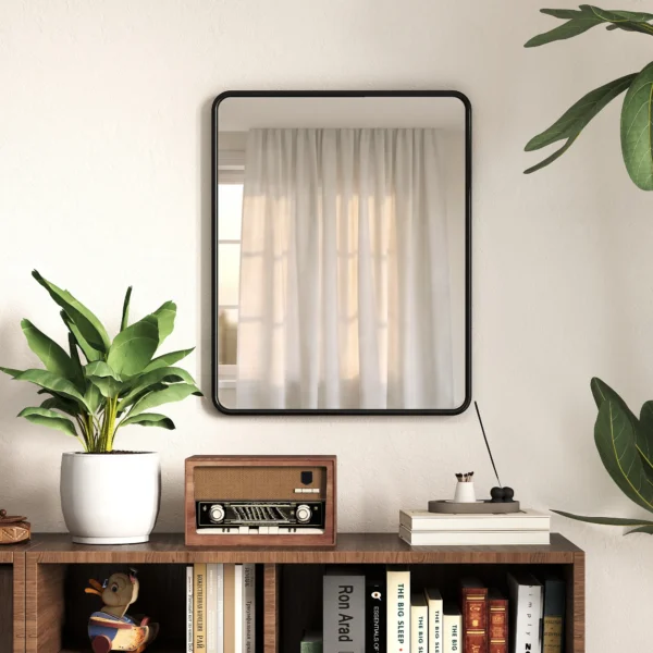 Wandspiegel 50 X 40 Cm Decoratieve Hangspiegel Met Metalen Frame Voor Slaapkamer Badkamer Woonkamer Zwart