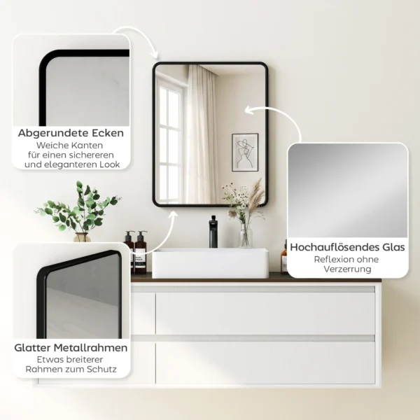 Wandspiegel 50 X 40 Cm Decoratieve Hangspiegel Met Metalen Frame Voor Slaapkamer Badkamer Woonkamer Zwart