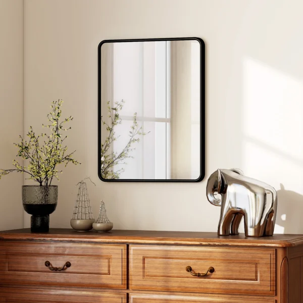Wandspiegel 50 X 40 Cm Decoratieve Hangspiegel Met Metalen Frame Voor Slaapkamer Badkamer Woonkamer Zwart