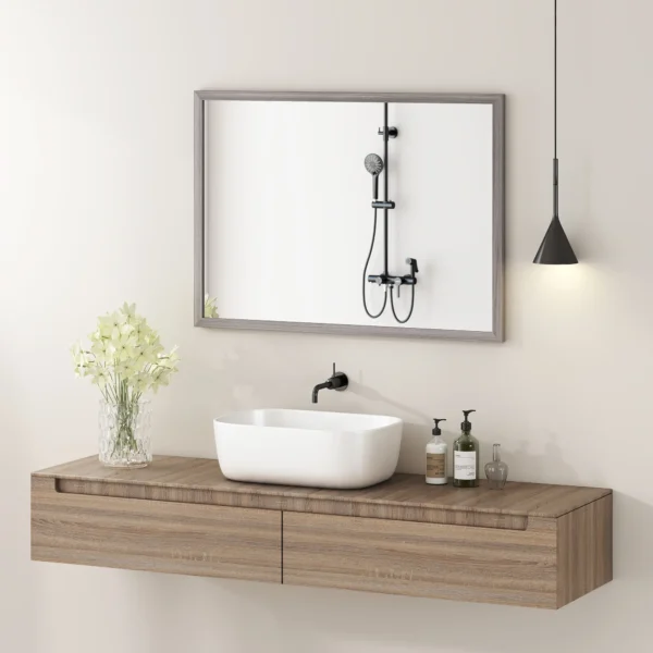Wandspiegel, 50 X 70 Cm, Frame In Houtlook, Eenvoudige Montage, Incl. Schroeven