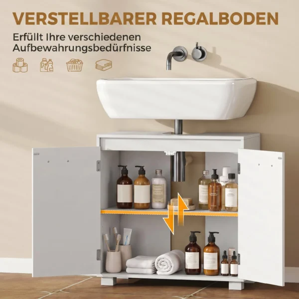 Wastafelonderkast, Modern Vrijstaand Badkamermeubel Met U vormige Uitsparing, Verstelbaar Rek, Wit