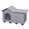 Waterafstotend Kattenhuis Met Afneembaar Zadeldak, Warmte isolerend Platform 70x43x45 Cm, Oxfordstof Grijs