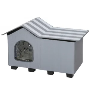 Waterafstotend Kattenhuis Met Afneembaar Zadeldak, Warmte isolerend Platform 70x43x45 Cm, Oxfordstof Grijs