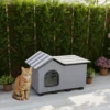 Waterafstotend Kattenhuis Met Afneembaar Zadeldak, Warmte isolerend Platform 70x43x45 Cm, Oxfordstof Grijs