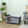 Waterafstotend Kattenhuis Met Afneembaar Zadeldak, Warmte isolerend Platform 70x43x45 Cm, Oxfordstof Grijs