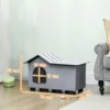 Waterafstotend Kattenhuis Met Afneembaar Zadeldak, Warmte isolerend Platform 70x43x45 Cm, Oxfordstof Grijs
