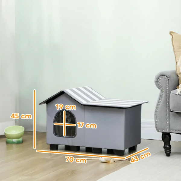 Waterafstotend Kattenhuis Met Afneembaar Zadeldak, Warmte isolerend Platform 70x43x45 Cm, Oxfordstof Grijs