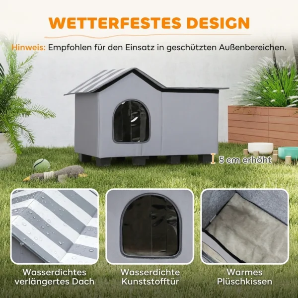 Waterafstotend Kattenhuis Met Afneembaar Zadeldak, Warmte isolerend Platform 70x43x45 Cm, Oxfordstof Grijs