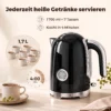 Waterkoker En Broodrooster Set Met Thermometer, 1,7 L, 2200 W Waterkoker, 2 Sneetjes Broodrooster Met 7 Bruiningsniveaus