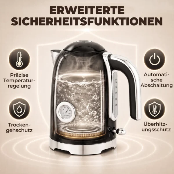Waterkoker En Broodrooster Set Met Thermometer, 1,7 L, 2200 W Waterkoker, 2 Sneetjes Broodrooster Met 7 Bruiningsniveaus
