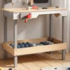 Werkbank Für Kinder 15 teilig Holz Werkzeugbank Mit Zubehör Uhr Werkzeugset Arbeitsplatte Schraubstock Kappsäge 3–6