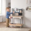 Werkbank Für Kinder 15 teilig Holz Werkzeugbank Mit Zubehör Uhr Werkzeugset Arbeitsplatte Schraubstock Kappsäge 3–6