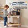 Werkbank Für Kinder 15 teilig Holz Werkzeugbank Mit Zubehör Uhr Werkzeugset Arbeitsplatte Schraubstock Kappsäge 3–6