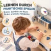 Werkbank Für Kinder 15 teilig Holz Werkzeugbank Mit Zubehör Uhr Werkzeugset Arbeitsplatte Schraubstock Kappsäge 3–6