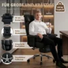 XXL Massage Bürostuhl Bis 250 Kg Mit Wärmefunktion, Hoher Rückenlehne, Höhenverstellbar, PU Leder, Schwarz