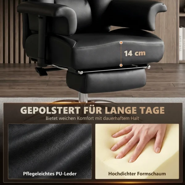 XXL Massage Bürostuhl Bis 250 Kg Mit Wärmefunktion, Hoher Rückenlehne, Höhenverstellbar, PU Leder, Schwarz