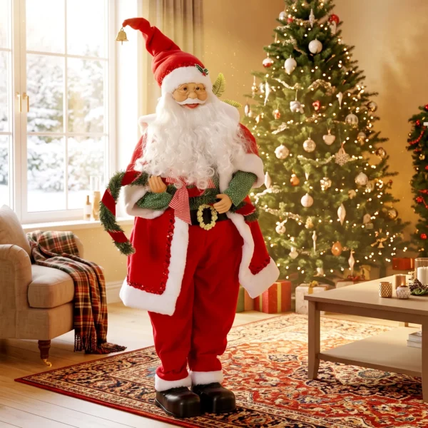 Zingende & Dansende Kerstman, 120 Cm, Staande Geanimeerde Kerstfiguur Met Slinger & Zak, Geactiveerd Door Geluid/aanraking