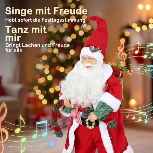 Zingende & Dansende Kerstman, 120 Cm, Staande Geanimeerde Kerstfiguur Met Slinger & Zak, Geactiveerd Door Geluid/aanraking