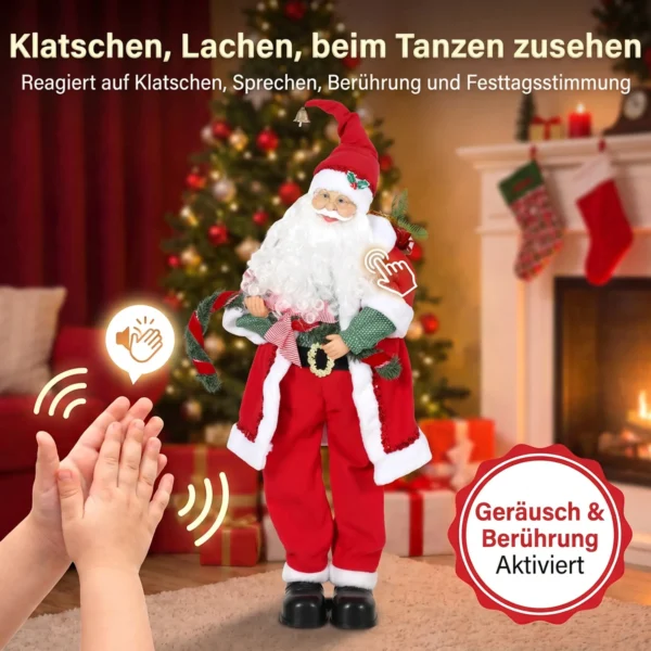 Zingende & Dansende Kerstman, 120 Cm, Staande Geanimeerde Kerstfiguur Met Slinger & Zak, Geactiveerd Door Geluid/aanraking