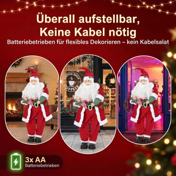 Zingende & Dansende Kerstman, 120 Cm, Staande Geanimeerde Kerstfiguur Met Slinger & Zak, Geactiveerd Door Geluid/aanraking