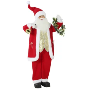Zingende Kerstman, 150 Cm, Staande Geanimeerde Kerstfiguur Met Bel En Krans, Geactiveerd Door Geluid/aanraking