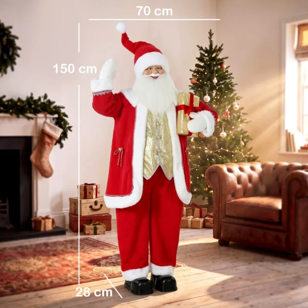 Zingende Kerstman, 150 Cm, Staande Geanimeerde Kerstfiguur Met Bel En Krans, Geactiveerd Door Geluid/aanraking