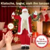 Zingende Kerstman, 150 Cm, Staande Geanimeerde Kerstfiguur Met Bel En Krans, Geactiveerd Door Geluid/aanraking